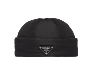 PRADA PADDED NYLON Hat Hut Mütze mit Umschlag und Logo Schwarz UNISEX Gr. - Bild 1 von 6