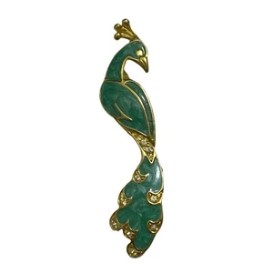 GORGEOUS Turquoise Peacock Enamel, Gold Tone Metal, CZ Brooch Pin. - Picture 1 of 8