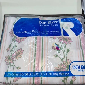 Vtg NOS Dantrel Dan River Pink Floral Double Fitted Sheet 2 Standard Pillowcase - Picture 1 of 5