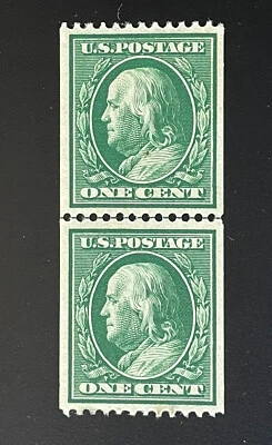 US Stamps; Scott #348  Genuine Coil Line Pair  LH  Mint W/PF CERT. $375 (VF/XF) - Image 1 of 4