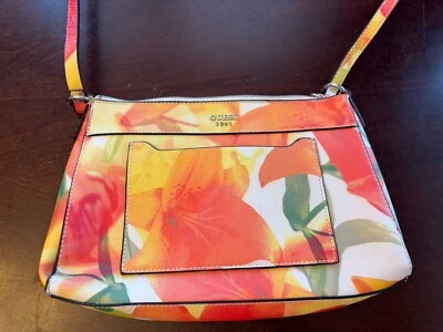 Guess Orange White Floral Crossbody Shoulder Bag Purse Lilies - Image 1 of 4