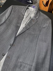 Savile Row Co. London Mens Cromwell Gray Herringbone Blazer Size 46R - Picture 1 of 19