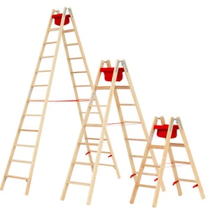 Hymer Holz Stufenstehleiter Stehleiter mit Textiltasche beidseitig begehbar - Bild 1 von 6