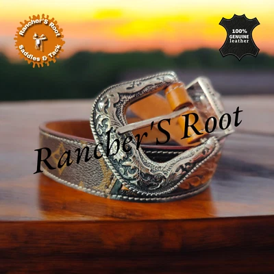 Women Leather Western Belt Handmade Tooling With Brown Print Leather - Image 1 of 4