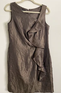 I.N. Studio Brown Dress Shimmer Sheath Ruffle Front Sz 12 Womens Cocktail Dress - Picture 1 of 12