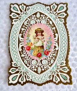 vICTORIAN VALENTINE GREETING DIECUT EMBOSSED PAPER ANTIQUE 1896 CARD neocurio - Picture 1 of 8