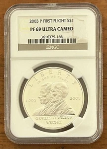 2003 P -First Flight Silver Commemorative Dollar PF 69 Ultra Cameo - Picture 1 of 2