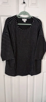 Suéter túnica Liz Claiborne mujer talla 3X negro con rayas metálicas manga larga Foto 1 de 4