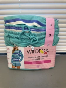 Wildfox Lounge Set Women's Size Small Blue Striped Sweatshirt & Shorts SOFT! NEW - Bild 1 von 7