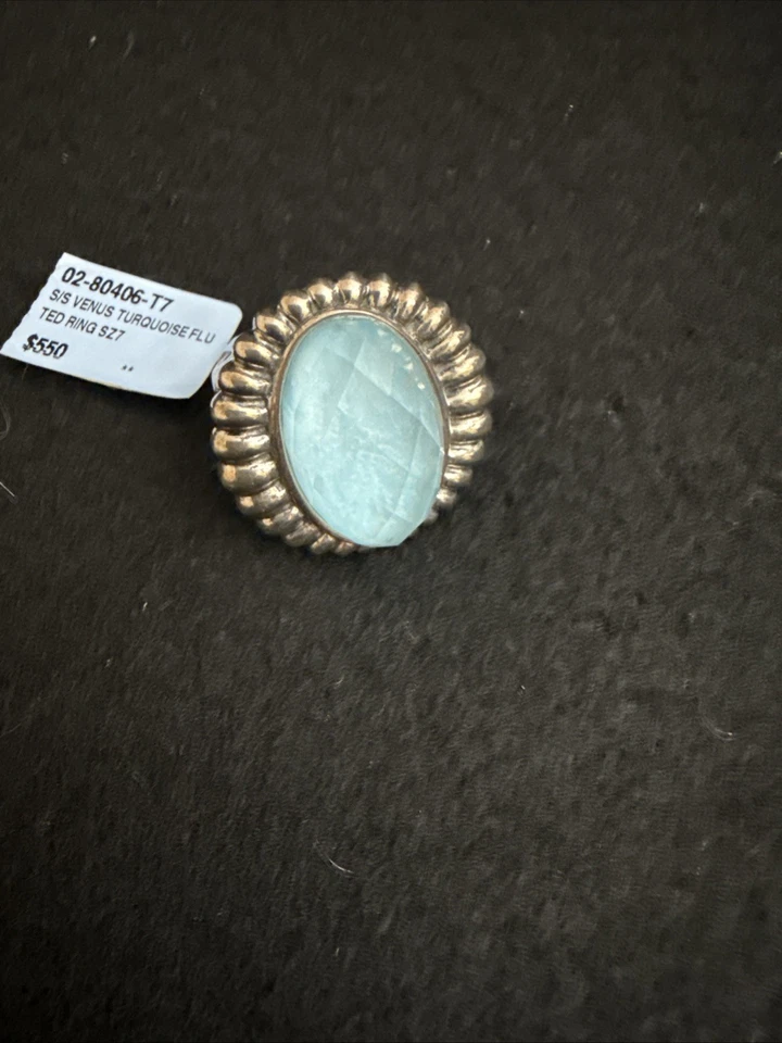 Лагос Венера бирюза/кварты двойной рифленый серебро кольцо размер 7 новый с Ярлыками - Изображение 1 из 4