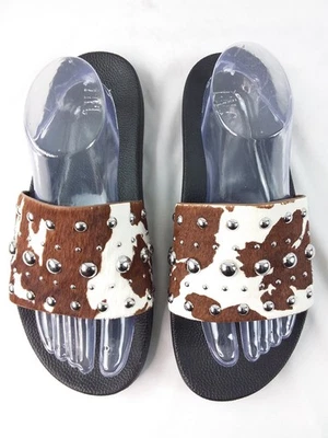 INC International Concepts Peymin Brown & White Cow Hair Slides Size 11 - Image 1 of 4