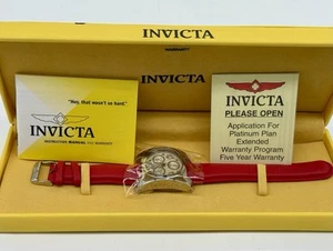 NUEVO Reloj Invicta 2140 Hecho en Suiza Movimiento Cronógrafo Cara Blanca Banda Roja Estuche - Imagen 1 de 7