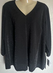 Liz Claiborne SZ 1X Black Silver Sparkly Evening/Party/cocktail Blouse NEW $54 - Picture 1 of 3