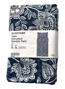 New Ikea GLESSTARR Twin Duvet cover and pillowcase dark blue/white Floral - Picture 1 of 6