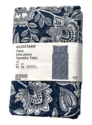 New Ikea GLESSTARR Twin Duvet cover and pillowcase dark blue/white Floral - Image 1 of 4
