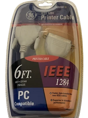 G.E. Printer Cable 6 foot - PC Compatible - New - Factory Sealed- IEEE 1284 Rare - Image 1 of 4