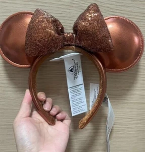 Authentic Disney Parks Minnie Mouse Ears The Sequin Headband Brown Faux Leather - Picture 1 of 2