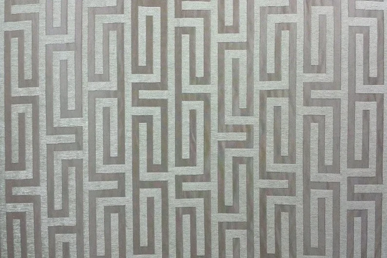 Tela para cortinas de tapicería geométrica de chenilla caqui 54" por yarda Trillium 101 Foto 1 de 1