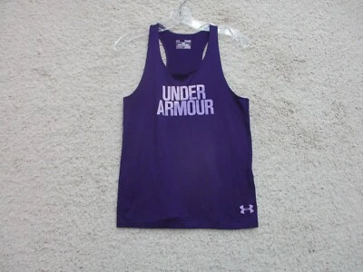 Under Armour Shirt Large Youth Purple Athletic Tank Top Fitted Spellout Logo Boy - Image 1 of 4