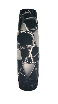 Bohemian Caesar Crystal Black Cut To Clear Mars Glass Vase Czech Czechoslovakia - Image 1 of 4