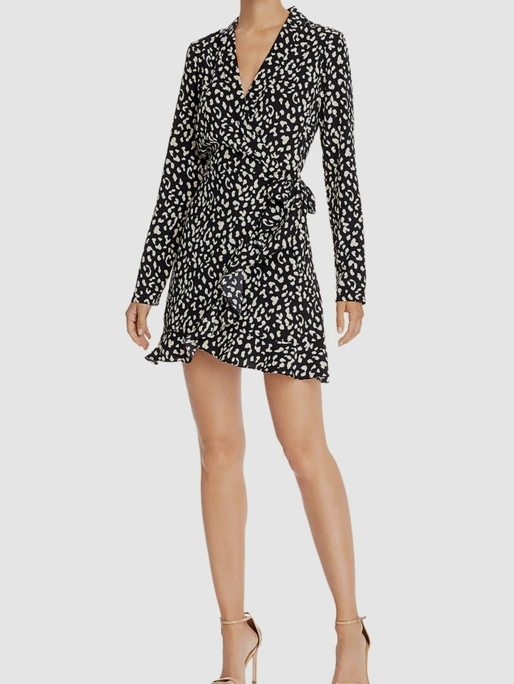 Bardot Womens B Leopard Surplice Neck Long Sleeve Casual Empire Waist Dress 8 M