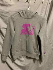 Vintage Starter Hoodie Youth Girls Large Grey Pink Long Sleeve - Picture 1 of 13