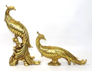 Syroco Gold Gilt Pheasant Peacock Hollywood Regency Figurines MCM 13" Tall - Picture 1 of 9