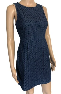 Vestido Vaina Antiguo Azul Marino Talla 4P Azul Geométrico Sin Mangas 100% Algodón Cremallera Trasera Foto 1 de 4