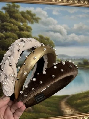 Paquete diademas terciopelo marrón beige dorado   Foto 1 de 4