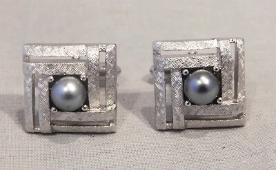 Gemelos Swank vintage para hombre tono plata con piedra gris Foto 1 de 3