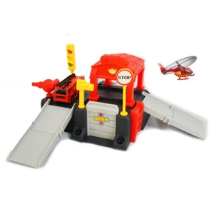 2-Level Kids Pretend Play Fire Station Toy Set With Garage Ramp Truck Helicopter - Picture 1 of 6