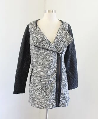 Abrigo Chaqueta Cartonnier Anthropologie Tweed Imitación Cuero Vegano Cremallera Asimétrica M Foto 1 de 4