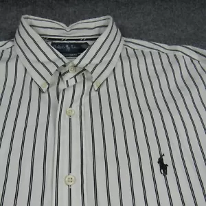 Polo Ralph Lauren Shirt Mens XXL 2XL Custom Fit White Black Striped Long Sleeve - Picture 1 of 12