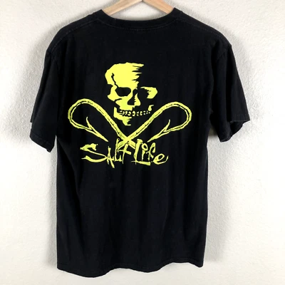 Salt Life 衬衫男式中号黑色骷髅图案现场咸图案套衫 T 恤 — 第 1/4 张图片