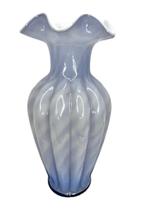 Fenton Periwinkle Blue Spiral Optic Overlay Vase - 11" - Picture 1 of 8