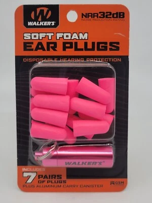 WALKERS 32dB SOFT FOAM EAR PLUGS (orange, yellow, or pink) 7 PAIRS w/case - Image 1 of 3