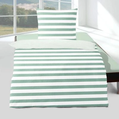 Seersucker Bettwäsche Streifen jade Traumschlaf - Bild 1 von 4