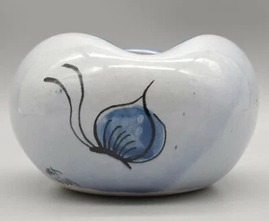 Mexican Pottery Vase / Planter Signed MEX AJM - Bird & Butterfly, Shades of Blue - Picture 1 of 7