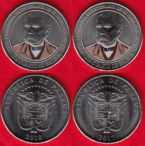 Panama set of 2 coins: cuarto (1/4) balboa 2017-2018 "Justo Arosemena" UNC - Picture 1 of 1