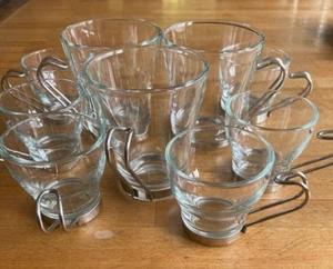 Lot Of 9 Bormioli Rocco Glass Clear Metal Handle Cappuccino Coffee Cup Mug - Picture 1 of 5