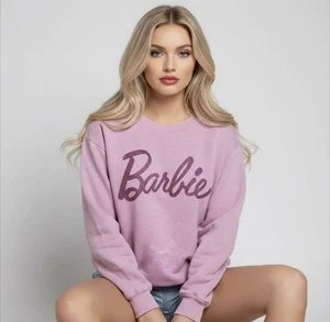 Barbie Pink Wash Crewneck Sweatshirt Glitzer Buchstaben L - Bild 1 von 7