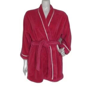 KATE SPADE Plush Robe, M, Bold Pink, Wrap Front, Sash Belt, Fuzzy, Washable - Picture 1 of 14