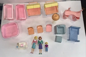 17 pc Vintage Fisher Price Doll House Accessories Cradle Stroller Chair Bed Mom - Picture 1 of 16