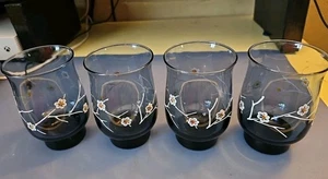 4er Set Vintage Libbey Altrosa Old Fashion 12 Unzen Glas mit weißen Blumen - Bild 1 von 13