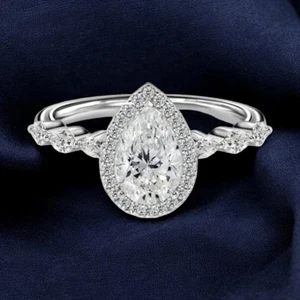Anillo de boda de diamantes cultivados en laboratorio con certificación IGI 950 corte pera de 1,85 quilates - Imagen 1 de 14