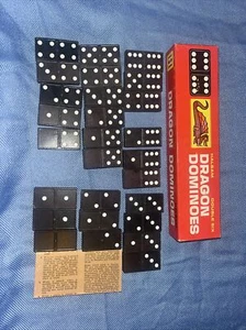 Vintage Halsam Double Six Dragon Dominoes In Box Missing 1 Piece (27 Included) - Picture 1 of 3