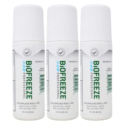 3-Pack Biofreeze Professional Colorless Roll-On Menthol Pain Relieving Gel, 3oz - Image 1 of 3