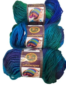 Lion Brand Landscapes Yarn “Blue Lagoon” Acrylic 147 Yds 3.5 oz 100g Lot of 3 - Picture 1 of 6