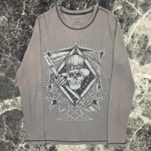 Y2K Shirt Mens Large Skull Skeleton Reaper No Boundaries Thermal Long Sleeve Vtg - Picture 1 of 5