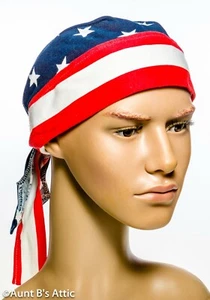 Patriotic Red/Wht/Bl Stars & Stripes Headwrap Knit Fabric Made In The U.S. - Picture 1 of 2
